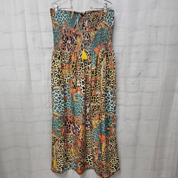 NWT Gypsie Blue Orange Green Animal Print Strapless Midi Dress Boho 1X - Picture 11 of 11
